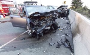 These two vehicles collided Sunday night on the Highway 522 off-ramp leading to U.S. 2 in Monroe.