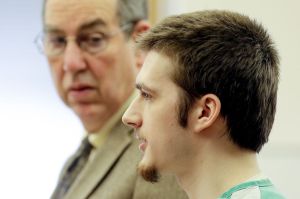 Bjorn Anderson (right) addresses the court with public defender Neal Friedman looking on Wednesday at the Snohomish County Courthouse in Everett. Anderson was sentenced to 15 years in the attempted murder of his grandmother.