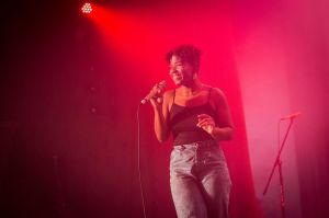 SassyBlack performs onstage during day one of the Fisherman&rsquo;s Village Music Fest in the Historic Everett Theatre on Friday.