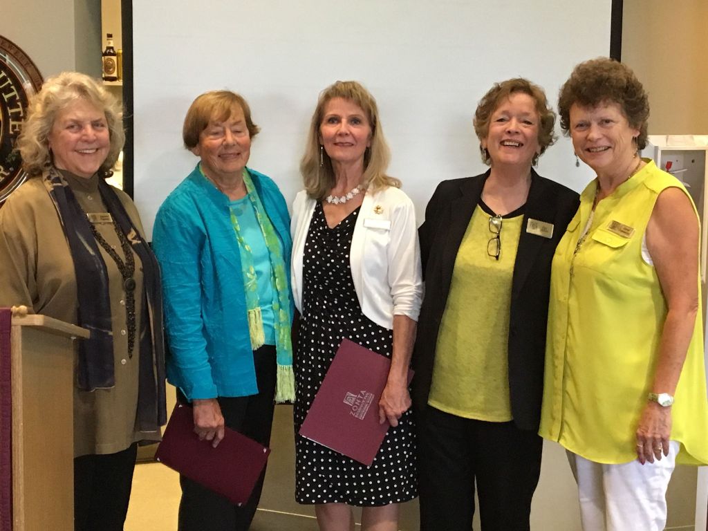 The Zonta Club of Everett recently recognized several members for their length of service. Pictured (from left) are Immediate Past President Suzanne Poppema congratulating Myrna Overstreet, Marion Berry and Pat Allen, along with membership committee chair Carol Janowicz. Not pictured Joan Caine and Jeanne Judd.