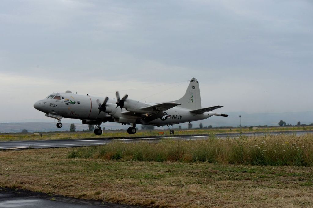 A P-3 Orion maritime patrol aircraft from Patrol Squadron (VP) Four taxis at Naval Air Station Sigonella, Sicily, on Thursday in preparation to take off in support of the search for Egyptair flight MS804.