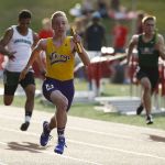 Lake Stevens&rsquo; Matthew Zehrung (center) comes down the home stretch to win the boys 4x100-meter relay at the Wesco 4A league championships on Friday at Snohomish High School.