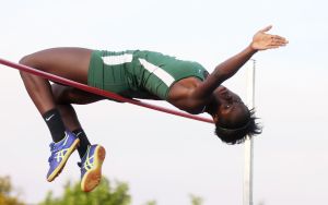 Shorecrest&rsquo;s Wurrie Njadoe clears 5 feet, 7 inches to win the girls high jump at the 3A South league championships on Friday at Edmonds Stadium.