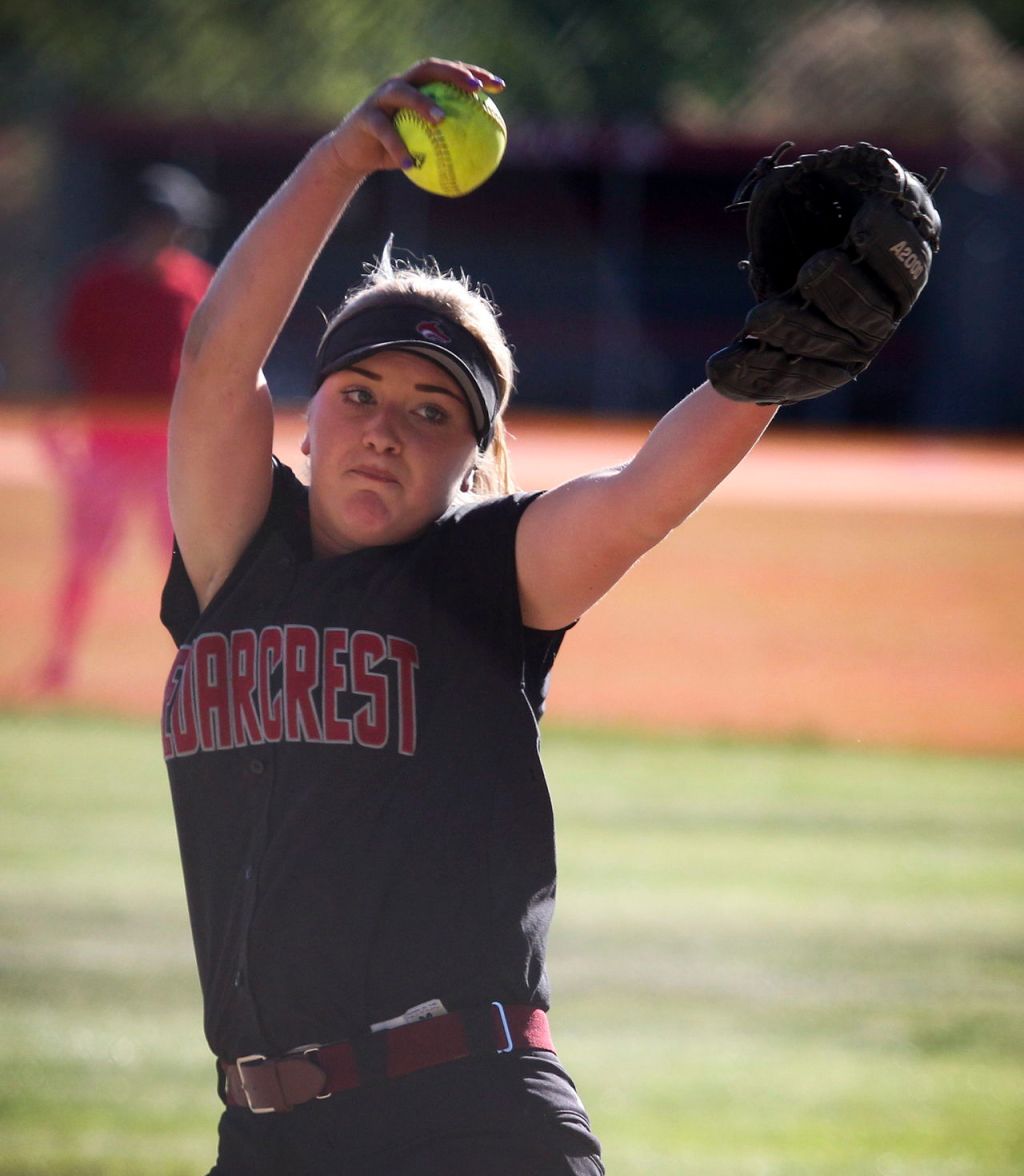 Cedarcrest pitcher Cassidy Derieg delivers a pitch during a game Wedneday against Archbishop Murphy at Archbishop Murphy High School. Cedarcrest won 8-6.