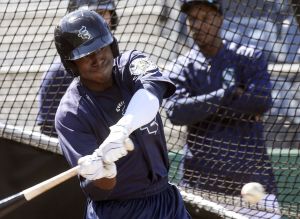 Kyle Lewis, the Mariners&rsquo; first-round draft pick, takes batting practice on June 16 in Everett.