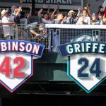 Ken Griffey Jr.&rsquo;s No. 24 is unveiled after being retired by the Mariners organization Saturday at Safeco Field. (Kevin Clark / The Herald)