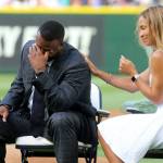 Ken Griffey Jr. with his wife Melissa Griffey during a number retirement ceremony Saturday at Safeco Field. (Kevin Clark / The Herald)