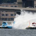 U-1 Miss HomeStreet driven by Jimmy Shane, left, U-9 Sound Propeller Services Presents Les Schwab Tires driven by Andrew Tate race during the Seafair Hydroplane race Sunday afternoon in Seattle. (Kevin Clark / The Daily Herald)