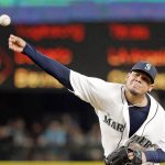 Mariners starting pitcher Felix Hernandez allowed one run and three hits in seventh innings. He struck out eight and walked four while throwing a season-high 117 pitches. (AP Photo/Elaine Thompson)