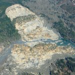 The massive mudslide near Oso that killed 43 people, as seen from the air two days after the March 2014 disaster. (AP Photo / Ted S. Warren)
