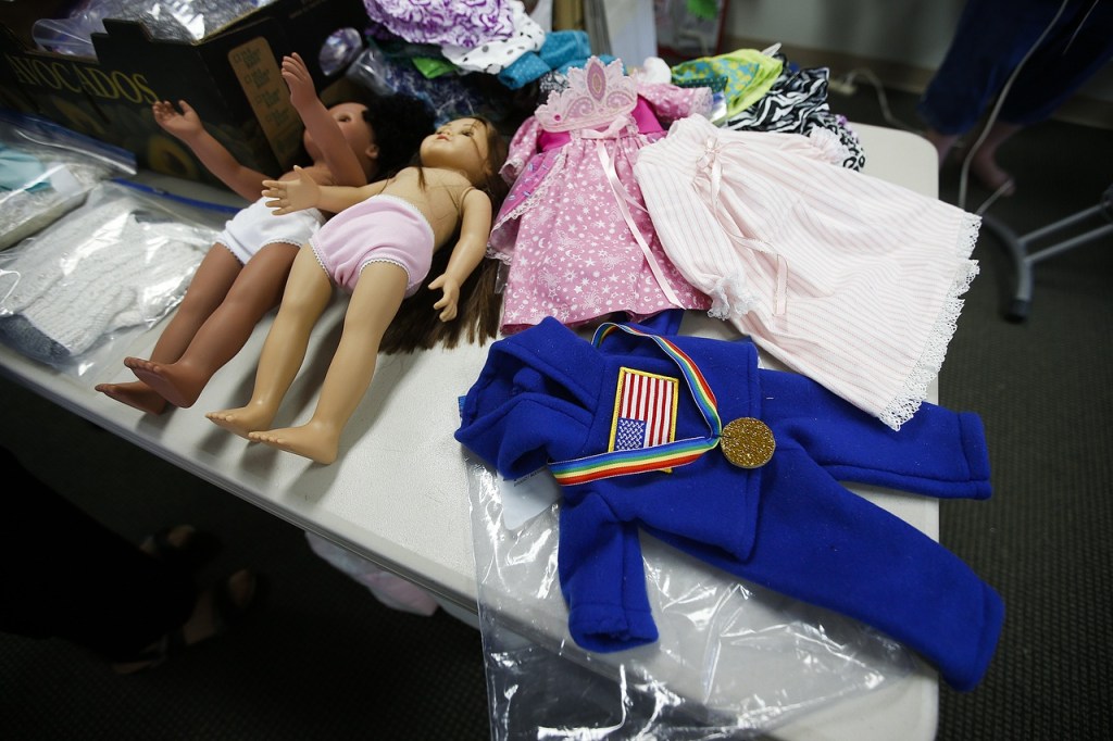 An Olympic suit made for American Girl Dolls is seen at Quality Sewing and Vacuum in Everett on Saturday. (Ian Terry / The Herald)