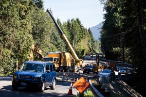 Detour in place on Mountain Loop Highway at Cranberry Creek fish culvert