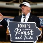 Republican presidential candidate Donald Trump speaks at Joni&rsquo;s Roast and Ride at the Iowa State Fairgrounds, in Des Moines, Iowa, on Saturday. (AP Photo/Gerald Herbert)