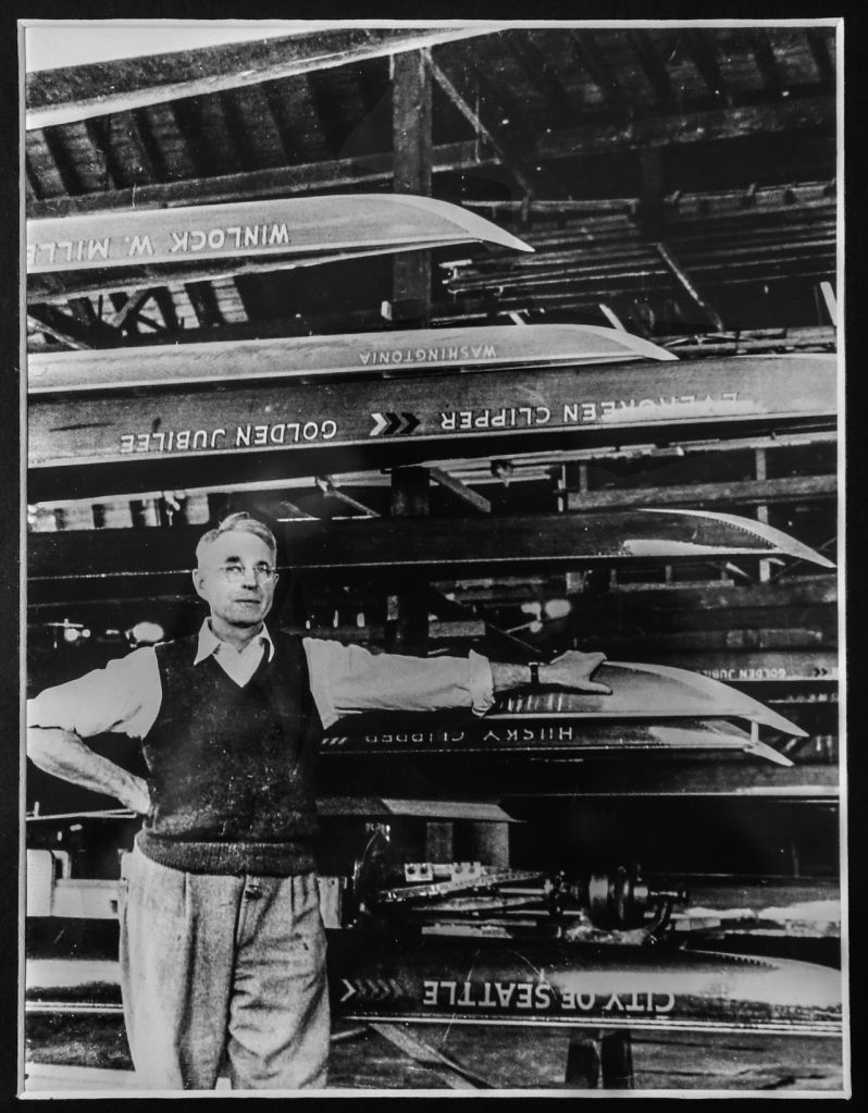 A photo of George Pocock hangs on the wall of the company he founded.