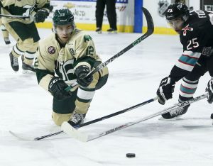 Dawson Leedahl plays against Kelowna on New Year&rsquo;s Day.