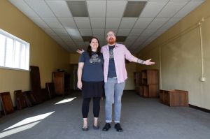 &ldquo;We were thinking of opening a church but decided on a pub,&rdquo; says Scott Wetzel, with his wife Loni, at the location for the nonprofit pub Center Public House. The couple are still working to raise money to get the pub started.
