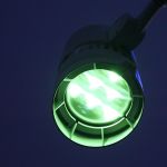 One of the bridge&rsquo;s 24 light fixtures, which are equipped with RGB LEDs that reproduce a broad array of colors using technology similar to TV sets.