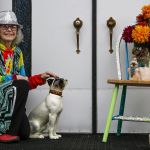 Jacquelyn Dreyer visits with a ceramic pooch waiting at her front door.