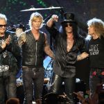 Guns N&rsquo; Roses members (from left) Matt Sorum, Duff McKagan, Slash and Steven Adler appear on stage at their induction into the Rock and Roll Hall of Fame in Cleveland in 2012. Frontman Axl Rose skipped the event, saying it didn&rsquo;t &ldquo;appear to be somewhere I&rsquo;m actually wanted or respected.&rdquo;
