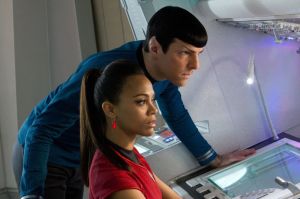 Zoe Saldana and Zachary Quinto in &ldquo;Star Trek Into Darkness.&rdquo;