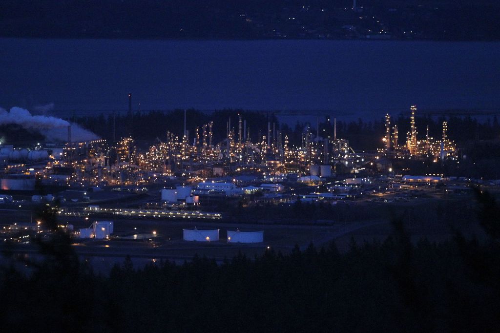 An oil refinery is seen from the summit of Mount Erie near Anacortes on Feb. 18.