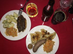 Kotlet schabowy (left) and pierogi z biala kielbasa are two of the dinners at Polska Kuchnia.