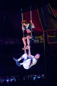 Acrobatic feats are among the acts by husband-and-wife team Die Maiers in Teatro ZinZanni&rsquo;s &ldquo;Be Italian.&rdquo;