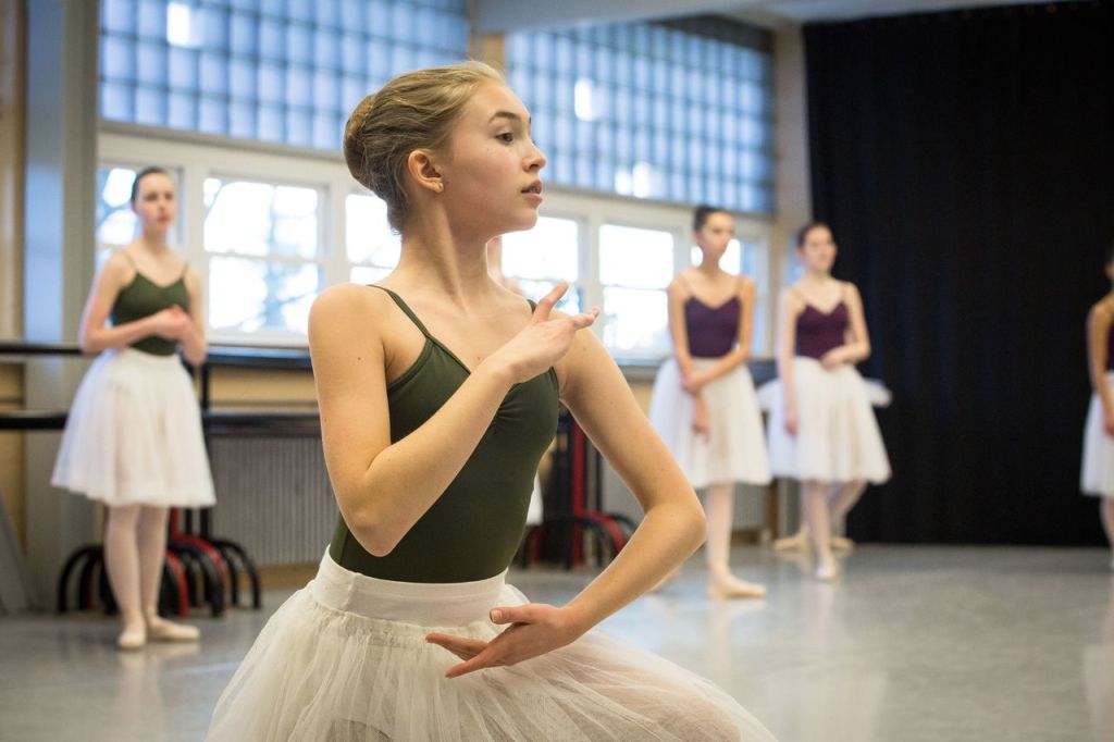 Natalie Gregorich holds a pose during a rehearsal of &ldquo;The Sleeping Beauty&rdquo; at the Olympic Ballet Theatre studio in Edmonds.