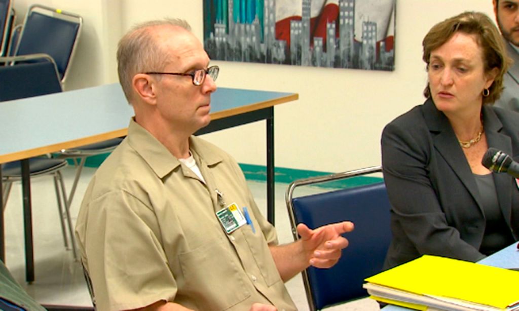Timothy Pauley during his parole board hearing in January.