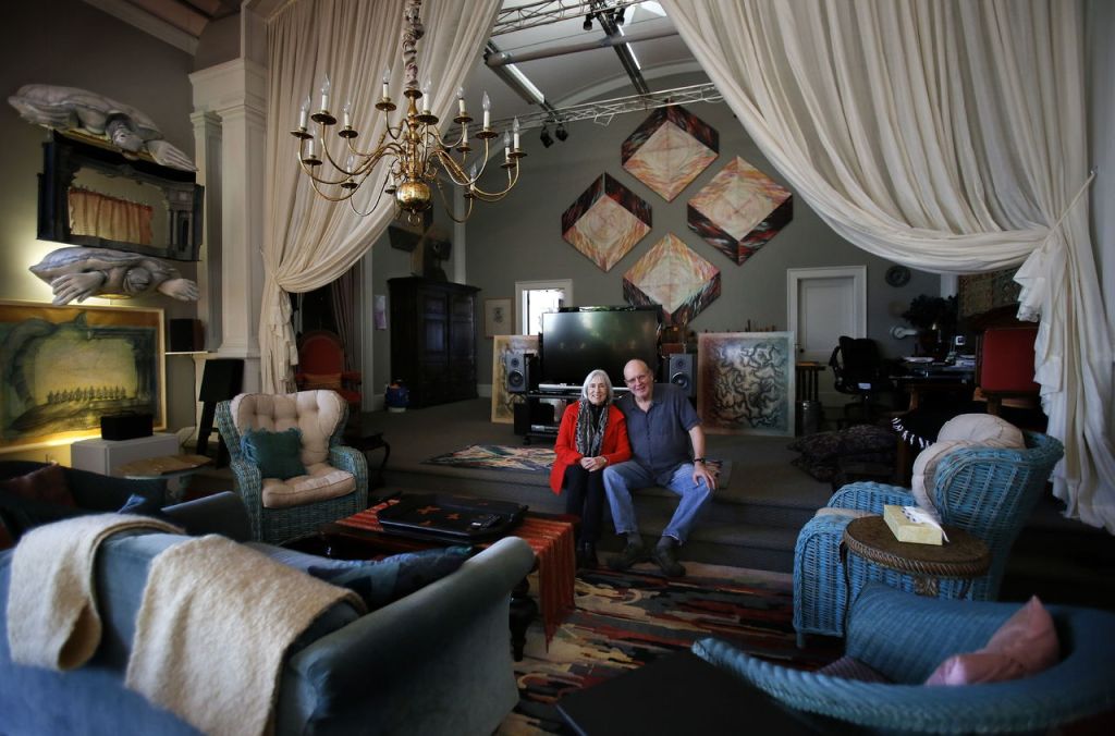 Both artists, Karen Guzak and her partner, Warner Blake have turned the cavernous sanctuary of their remodeled church into a comfortable, even cozy place to host friends.