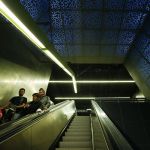 Arist Leo Saul Berk&rsquo;s &ldquo;Subterranium&rdquo; permanent installation is seen at University of Washington Station in Seattle as passengers ride down an escalator towards the light-rail platform Saturday.