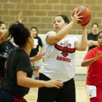 Tulalip Heritage&rsquo;s Adiya Jones (center) practices with the Hawks last week.
