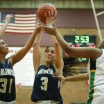 Arlington&rsquo;s Gracie Castaneda (3) grabs a rebound during a 3A state regional game against Bishop Blanchet on Saturday at Mountlake Terrace High School.