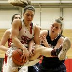 Snohomish&rsquo;s Shaylee Harwood grabs a rebound as Gig Harbor&rsquo;s Maddie Willett defends Saturday night during the Panthers&rsquo; 53-40 win in the 4A state regional round.