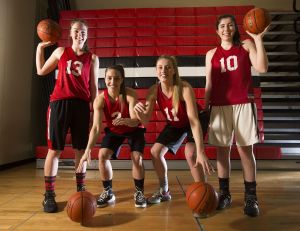 Snohomish seniors (from left) Ellie Flitsch, Shaylee Harwood, Madison Pollock and Madeline Smith have played together since middle school and will lead the Panthers against Lewis and Clark on Thursday in the opening round of the Class 4A girls state tournament at the Tacoma Dome.