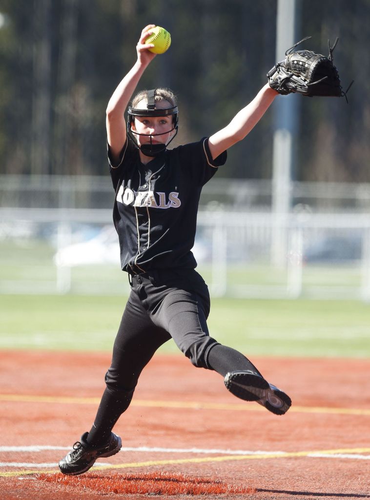 Lynnwood pitcher Mayda Rieflin delivers a pitch during a game against Meadowdale on Friday at Lynnwood High School.