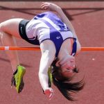 Kamiak&rsquo;s Elizabeth Thayer competes in the high jump during the Eason Invitational on Saturday afternoon at Snohomish High School.