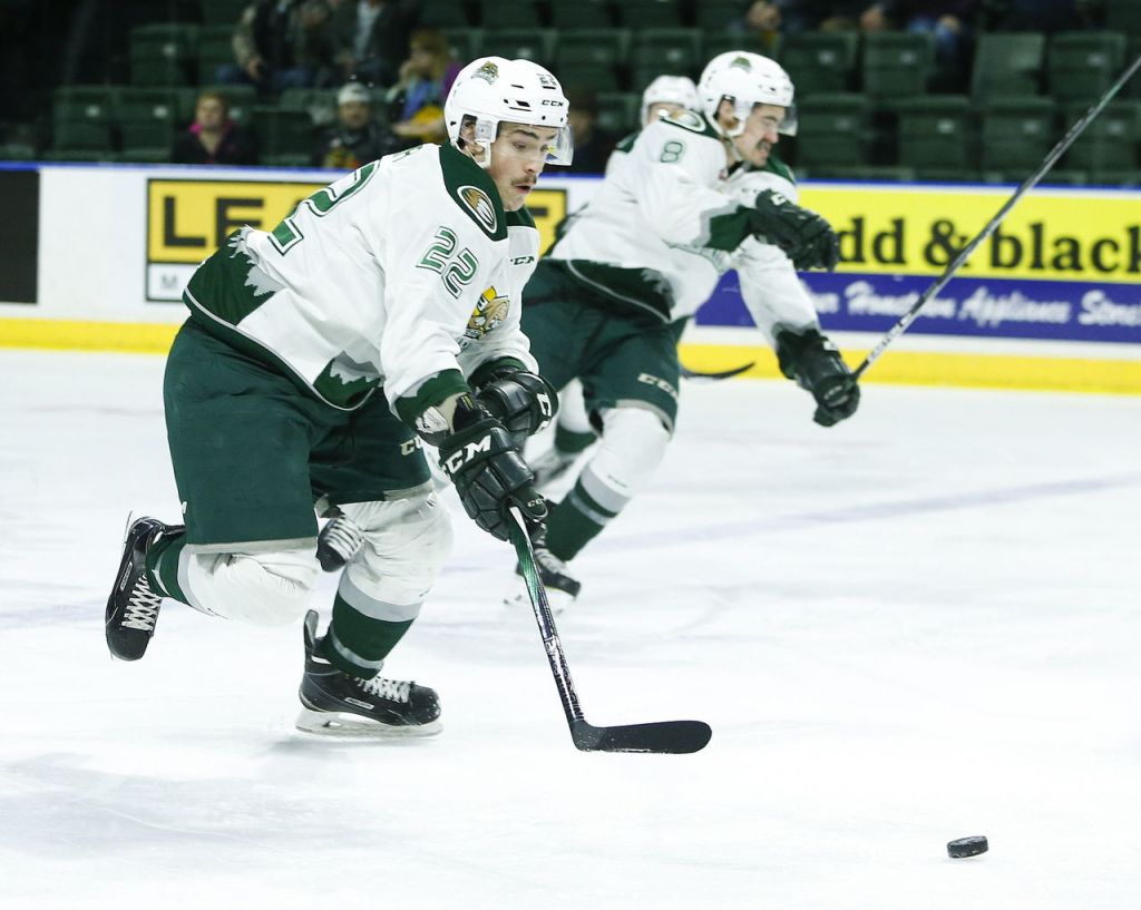 The Silvertips&rsquo; Graham Millar brings the puck up ice during a game against Portland on Wednesday at Xfinity Arena in Everett.