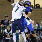 Glacier Peak&rsquo;s Seiver Southard attempts a catch with Bothell&rsquo;s Kevin Liu defending during a game Thursday night at Pop Keeney Stadium in Bothell. (Kevin Clark / The Herald)