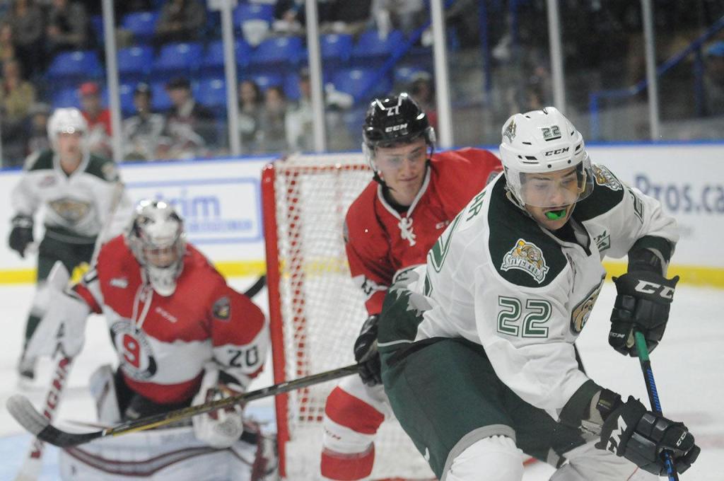 The Silvertips&rsquo; Graham Millar (22) skates during a game against the Giants on Saturday in Langley, B.C. (Gary Ahuja / Black Press)