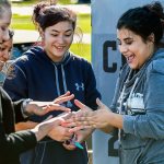 Lorena Espindola (right) is pictured with other Granite Falls High School seniors in September 2015. Espindola was killed in a car crash early Friday morning. (Dan Bates / The Herald)