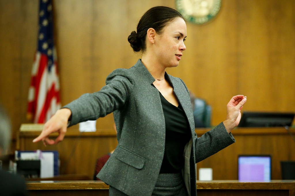 Defense attorney Whitney Rivera makes her opening statement Tuesday. (Ian Terry / The Herald)