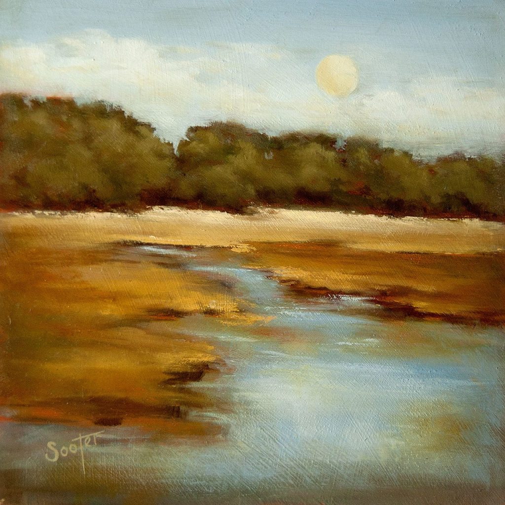 Kelly Sooter&rsquo;s oil painting &ldquo;My Kind of Heaven&rdquo; and other art work accompany the glass pumpkin patch at the Schack Art Center through Sept. 25.