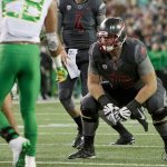 Washington State offensive lineman Cody O&rsquo;Connell (76) waits for the snap during the first half of a game against Oregon on Oct. 1 in Pullman. (AP Photo/Young Kwak)