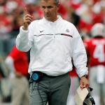 Ohio State football coach Urban Meyer, shown here in a game against Rutgers earlier this season, has issues with some of the proposed reforms to the college football recruiting process. (AP Photo/Jay LaPrete)