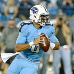 Tennessee quarterback Marcus Mariota looks to pass during the Titans&rsquo; 36-22 victory over Jacksonville on Thursday in Nashville, Tenn. (AP Photo/Mark Zaleski)