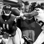 Dave Martin / Associated Press                                Seattle cornerback Richard Sherman (right) defends against Atlanta wide receiver Julio Jones during an NFC playoff game in January of 2013.