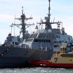 The USS Fort Worth, a Navy littoral combat ship, arrives at San Diego Naval Base on Friday. (Hayne Palmour/San Diego Union-Tribune)