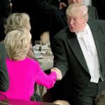 Republican presidential candidate Donald Trump (right) shakes hands with Democratic presidential candidate Hillary Clinton at the conclusion of the 71st annual Alfred E. Smith Memorial Foundation Dinner, a charity gala organized by the Archdiocese of New York, on Thursday at the Waldorf Astoria hotel. (AP Photo/Andrew Harnik)