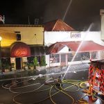 Crews battle an explosive fire in downtown Arlington on Monday evening. (Photo courtesy of City of Arlington)